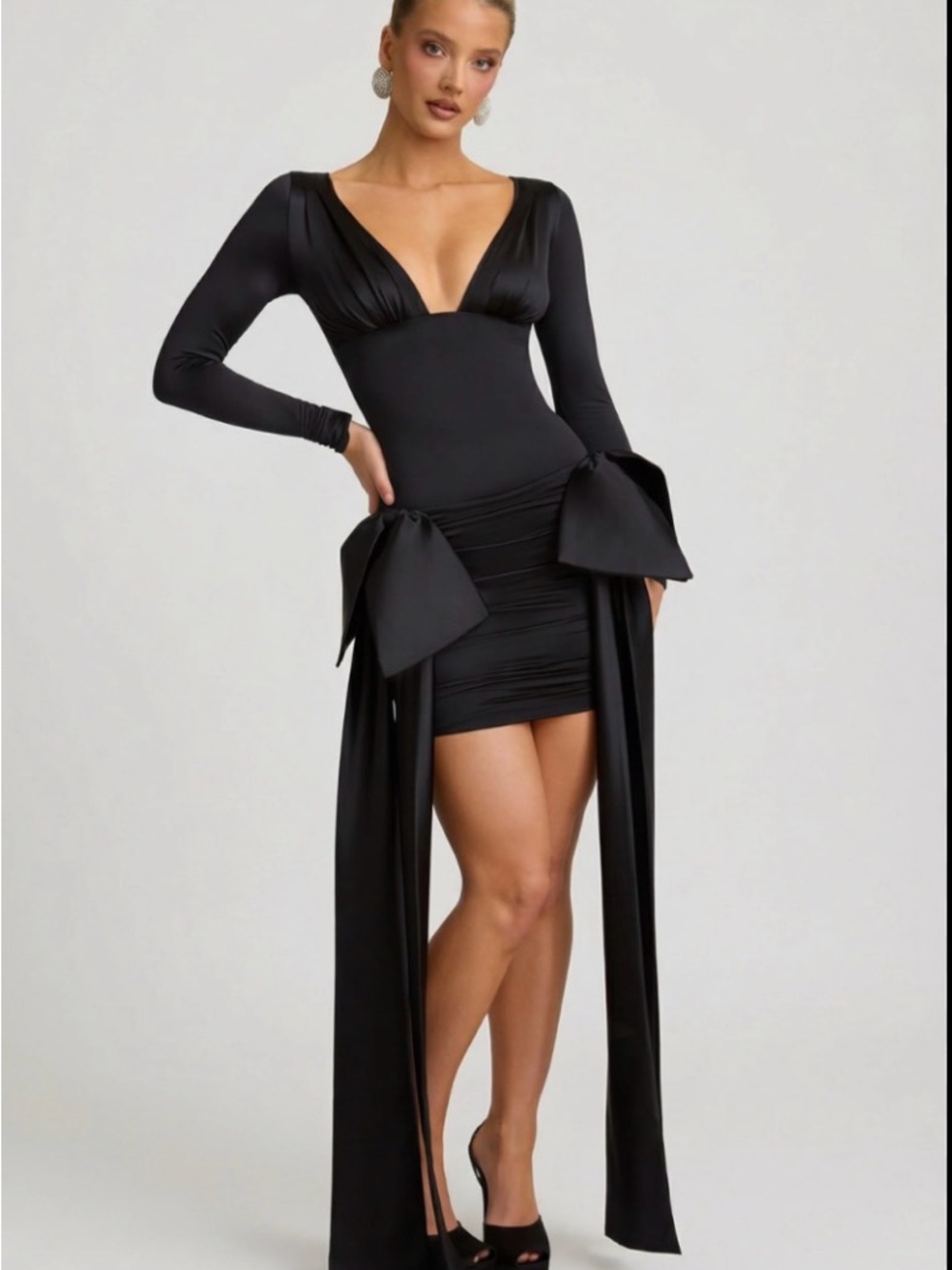 Oh Polly Black Mini Dress with bows and  Draped Ties 🖤